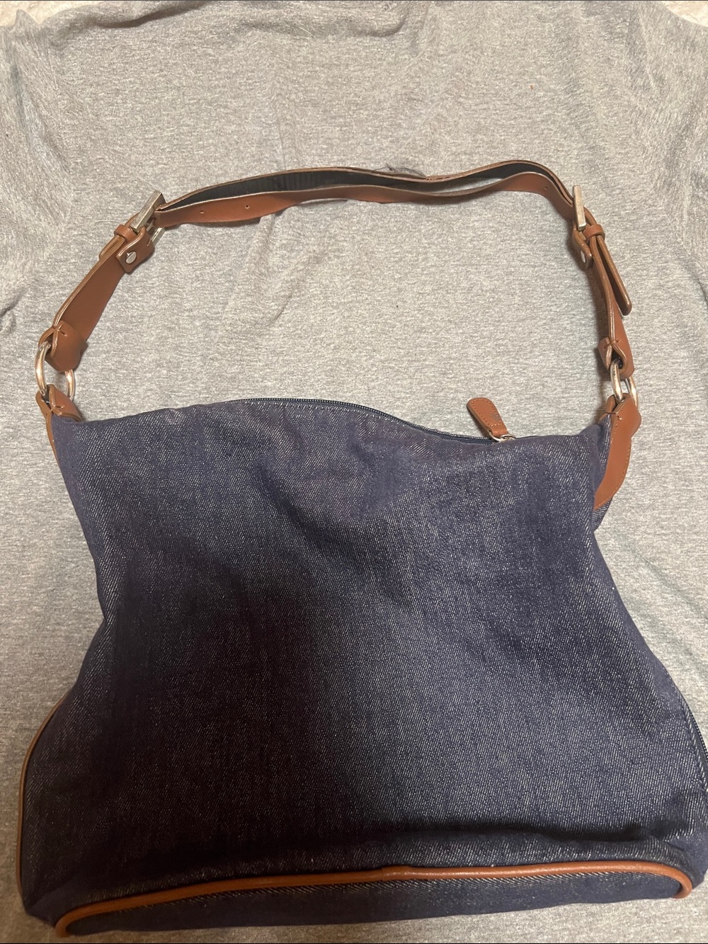 Sonoma Denim Shoulder Bag with Brown Leather Trim